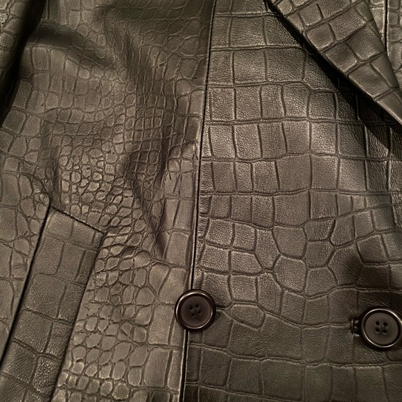Croc Embossed Genuine Leather Blazer Jacket - Picture 3 of 3